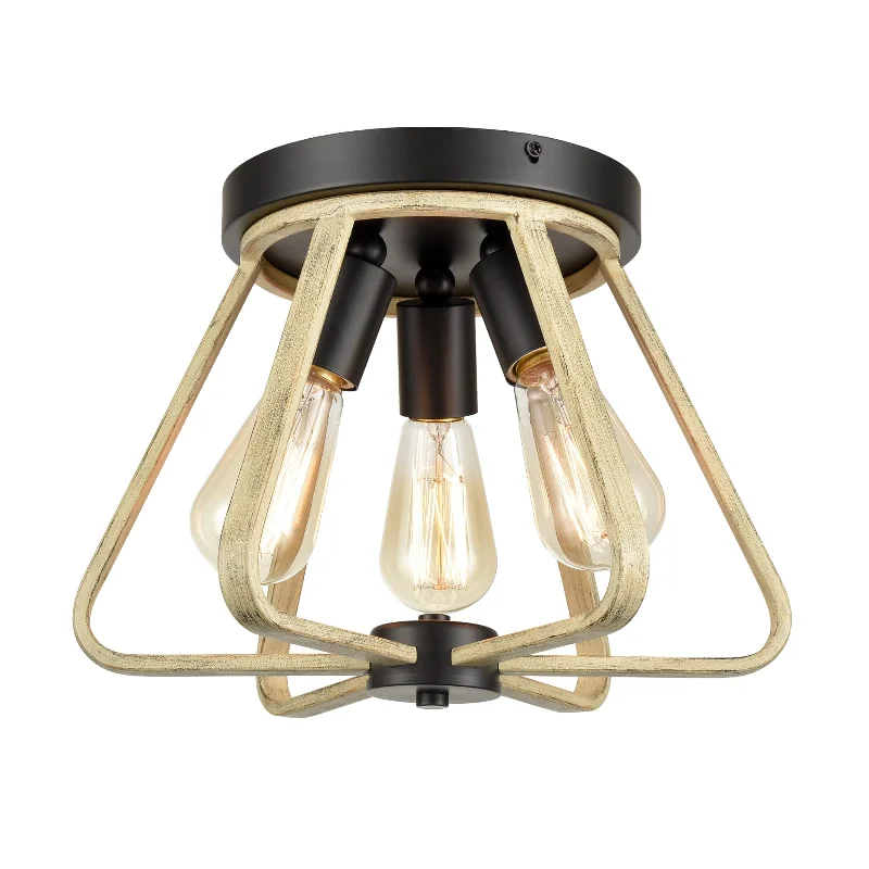 Industrial Task Lighting for Precision WorkstationsRustic Flush Ceiling Light Wood Grain Metal Cage Shade Industrial Task Lighting for Precision WorkstationsRustic Flush Ceiling Light Wood Grain Metal Cage Shade