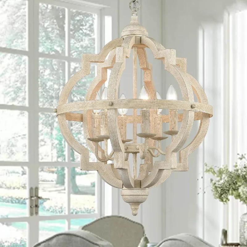 Industrial Lighting for Metal Fabrication ShopsDistressed Off-white Wooden Chandelier Sphere 6 Light