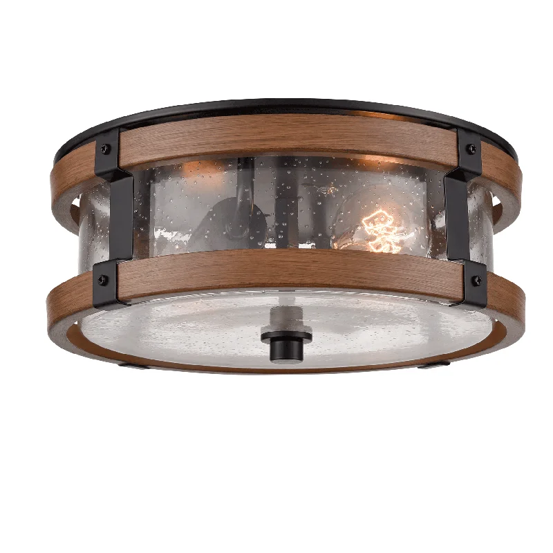 Waterproof Industrial Lighting for Wet AreasFarmhouse Clear Seeded Glass Ceiling Light Fixture Black+Rustic Wood Grain Finish Waterproof Industrial Lighting for Wet AreasFarmhouse Clear Seeded Glass Ceiling Light Fixture Black+Rustic Wood Grain Finish