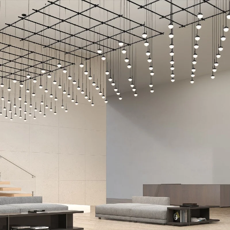 Track lighting for high - ceiling spacesSuspenders 8' Square Gridscape with Monoline Domed Ball Pendants Track lighting for high - ceiling spacesSuspenders 8' Square Gridscape with Monoline Domed Ball Pendants