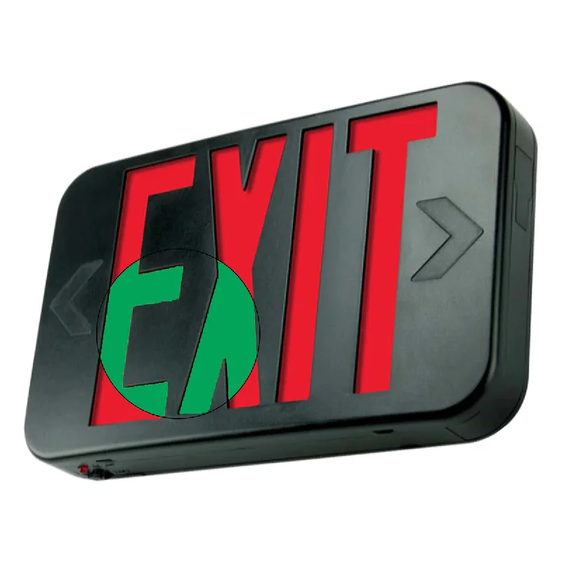 Energy - Efficient Industrial Lighting for Cost - SavingsLED Exit Sign, 2 Single Face with Red/Green Letters, Black, Battery Included