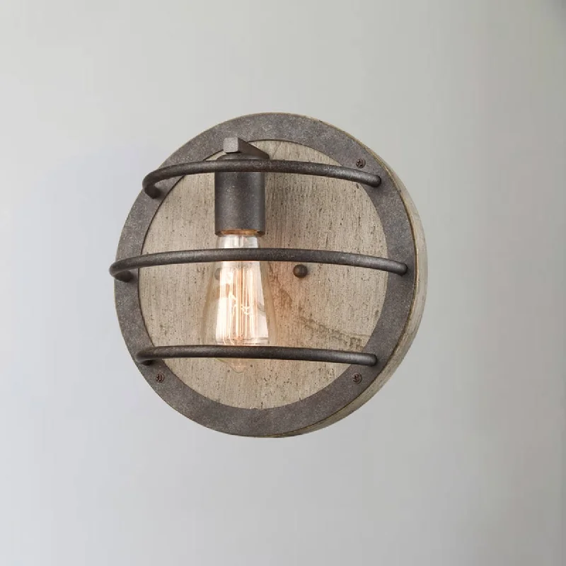 Energy - Efficient Industrial Lighting for Cost - SavingsFarmhouse Wall Sconce with Wooden Round Shade Rust Finish