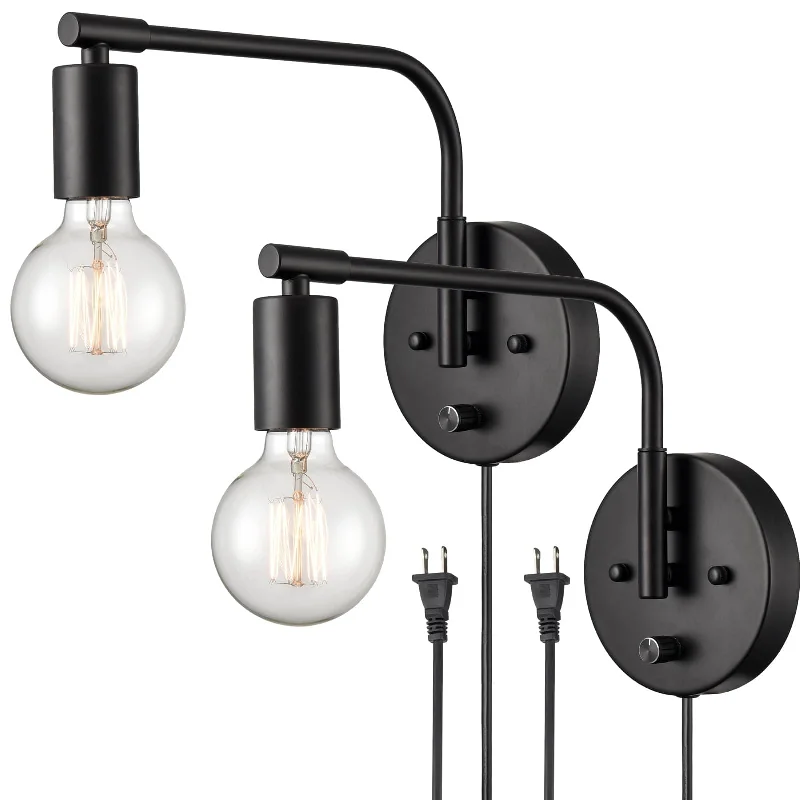 Industrial Lighting for Chemical PlantsModern Swing Arm Plug-in Black Wall Sconce Set of 2 Industrial Lighting for Chemical PlantsModern Swing Arm Plug-in Black Wall Sconce Set of 2