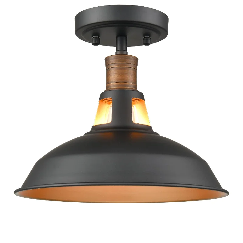 Industrial Lighting with High CRI (Color Rendering Index) for True Color PerceptionFarmhouse Semi Flush Mount Ceiling Light Black and Gold