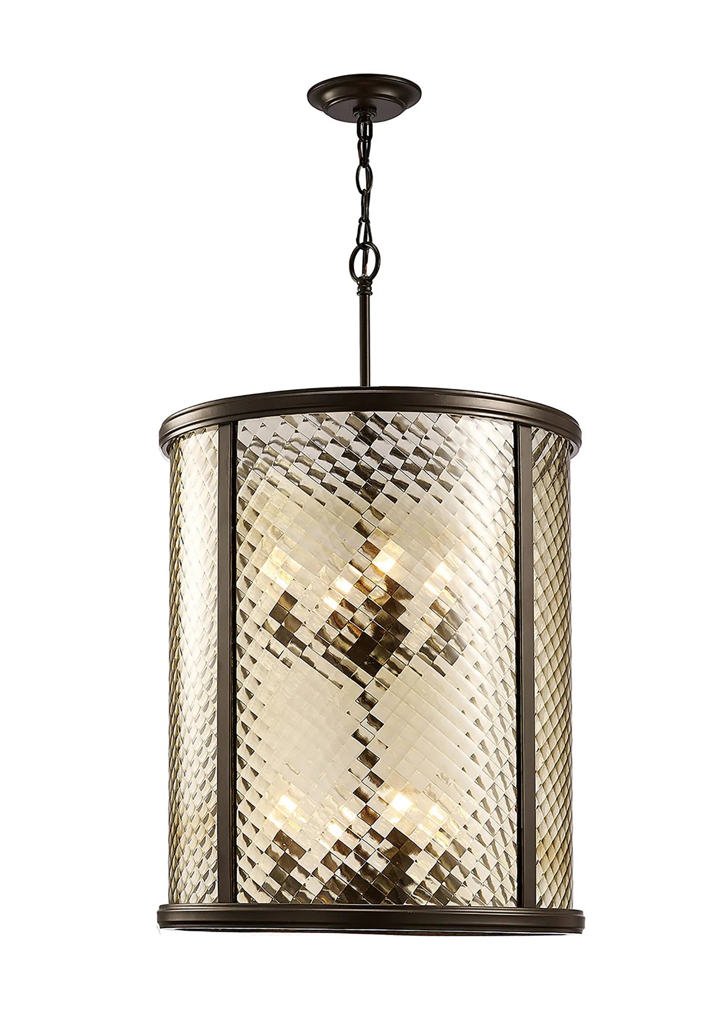 Wireless track lighting for easy installationAsia Pendant 8 Light-  Oiled Bronze/Clear Glass