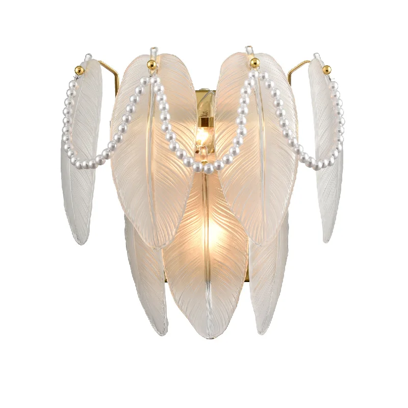 Industrial Lighting for Chemical PlantsVintage Wall Light Retro Wall Sconce 2-Light with Leaf Shape Frosted Glass and White Beads