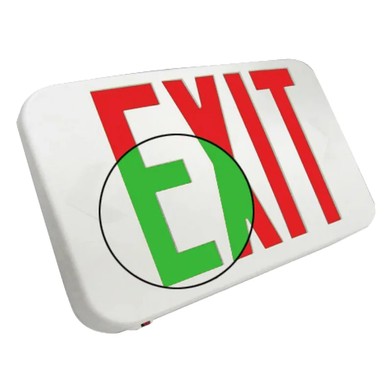 Industrial Lighting for Automotive Manufacturing PlantsLED Exit Sign, 2 Single Face with Red/Green Letters, White, Battery Included