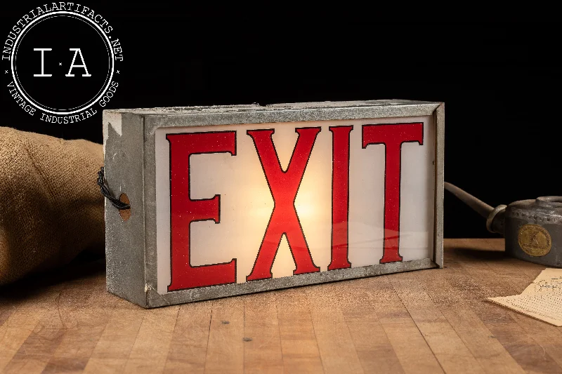 Industrial Lighting for Woodworking FactoriesVintage Lighted Exit Sign With White Glass Industrial Lighting for Woodworking FactoriesVintage Lighted Exit Sign With White Glass