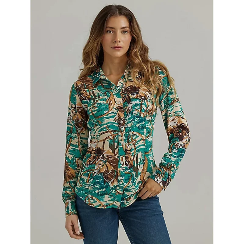 Wrangler Women's Green & Brown Horse Print Shirt