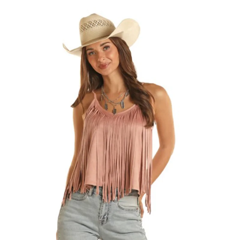 Rock & Roll Women's Rose Suede Fringe Tank