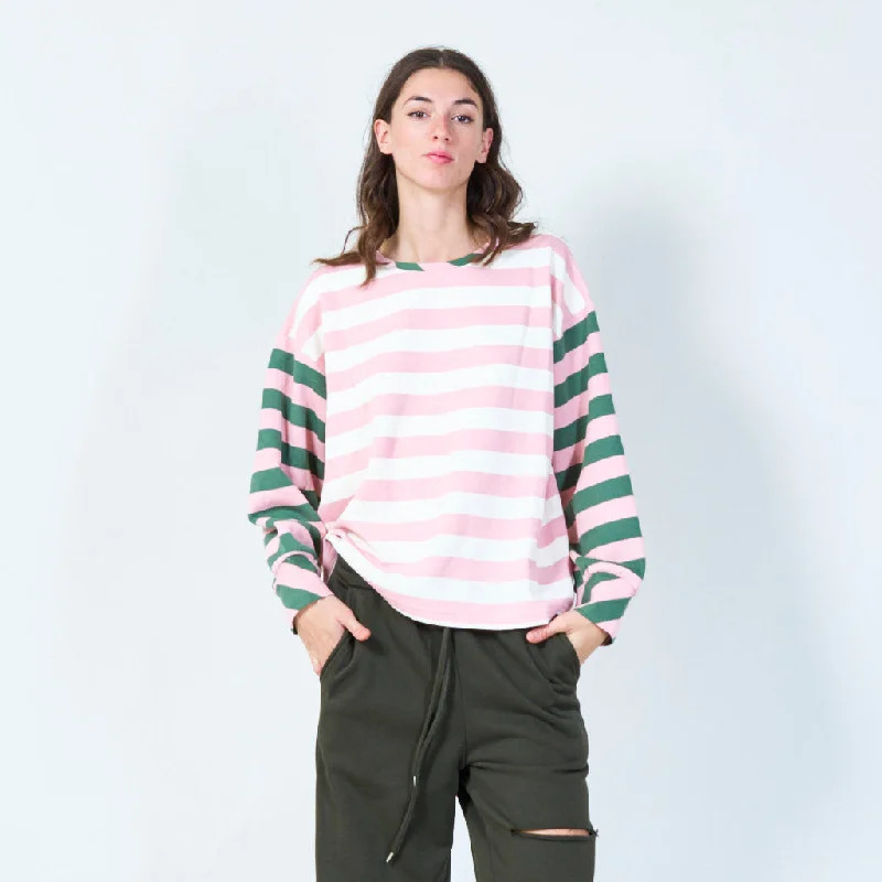 Color-blocked striped long-sleeve top wholesale