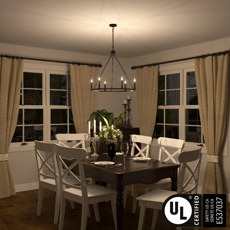 Chandeliers with Adjustable Height for Custom InstallationChandeliers with Adjustable Height for Custom InstallationAcroma 6-light Farmhouse Rustic Round Wagon Wheel Chandelier with UL - 23''