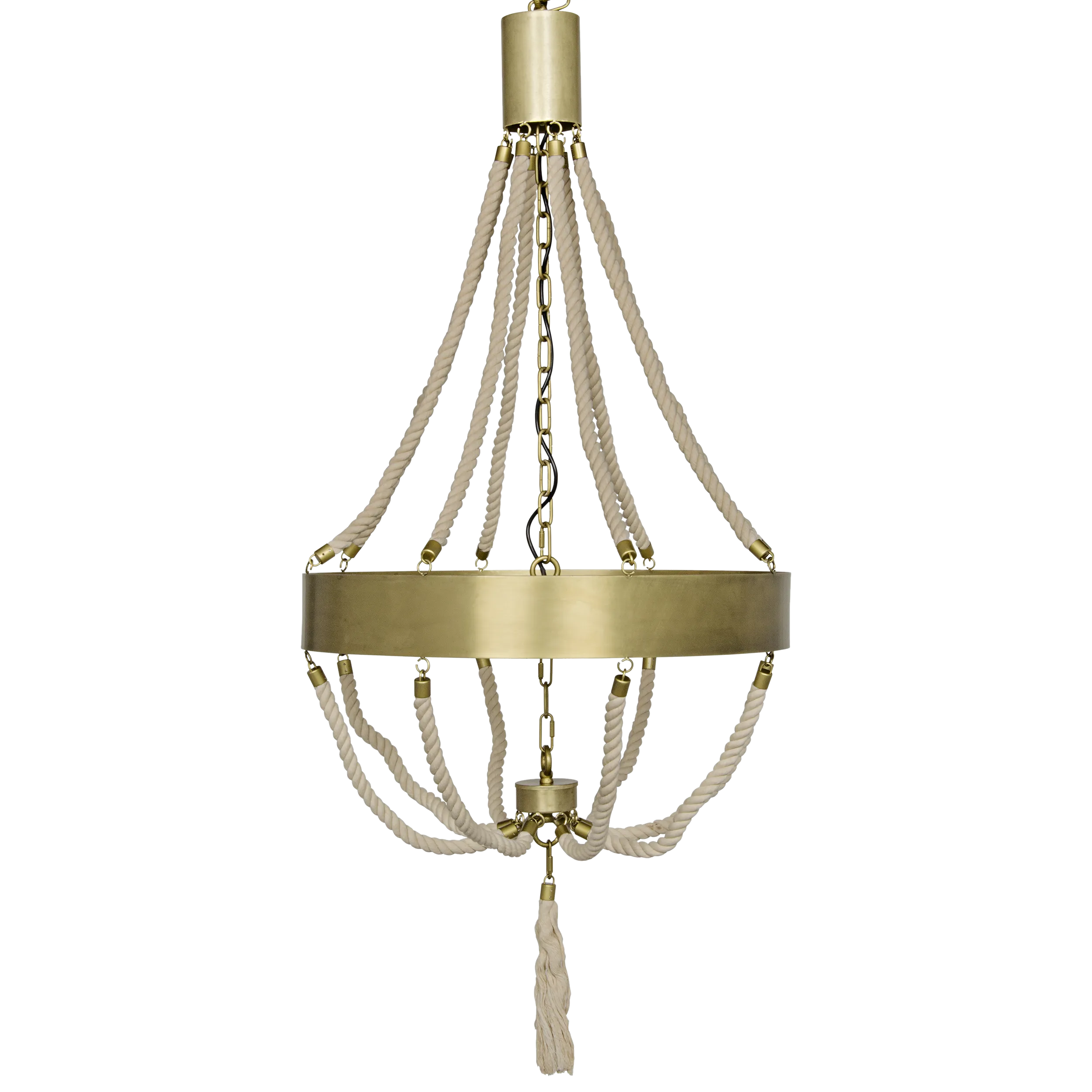 Chandeliers with Clear Crystal for a Sparkling EffectChandeliers with Clear Crystal for a Sparkling EffectAlec Chandelier, Antique Brass and Rope