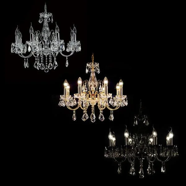 Chandeliers with Clear Crystal for a Sparkling EffectChandeliers with Clear Crystal for a Sparkling EffectAsfour Crystal 8Lt Chandelier in Chrome, Gold or Black