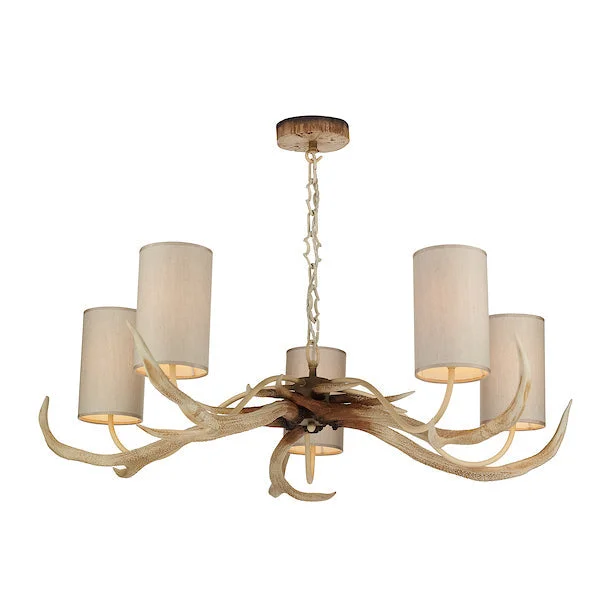Chandeliers with Frosted Glass for a Softer Light DiffusionChandeliers with Frosted Glass for a Softer Light DiffusionDavid Hunt Antler Bleached 5 Light Pendant, Complete with Shades