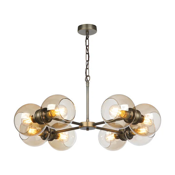 Chandeliers with Adjustable Arms for Directional LightingChandeliers with Adjustable Arms for Directional LightingDavid Hunt Juno 8 Light Chandelier Antique Brass with Amber Glass