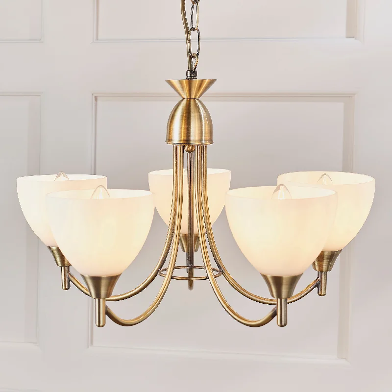 Chandeliers with Frosted Glass for a Softer Light DiffusionChandeliers with Frosted Glass for a Softer Light DiffusionEndon Alton 5lt Chandelier Antique Brass Chandeliers with Frosted Glass for a Softer Light DiffusionChandeliers with Frosted Glass for a Softer Light DiffusionEndon Alton 5lt Chandelier Antique Brass