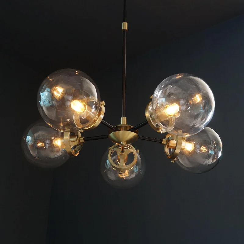 Chandeliers with Colored Glass for a Splash of ColorChandeliers with Colored Glass for a Splash of ColorModern Brass 5 Arms Glass Globe Sputnik Chandelier Light Fixture
