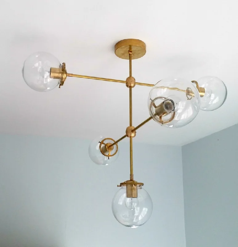 Chandeliers with Metal Frames in Copper FinishChandeliers with Metal Frames in Copper FinishModern Brass 5 Globes Chandelier Fixture