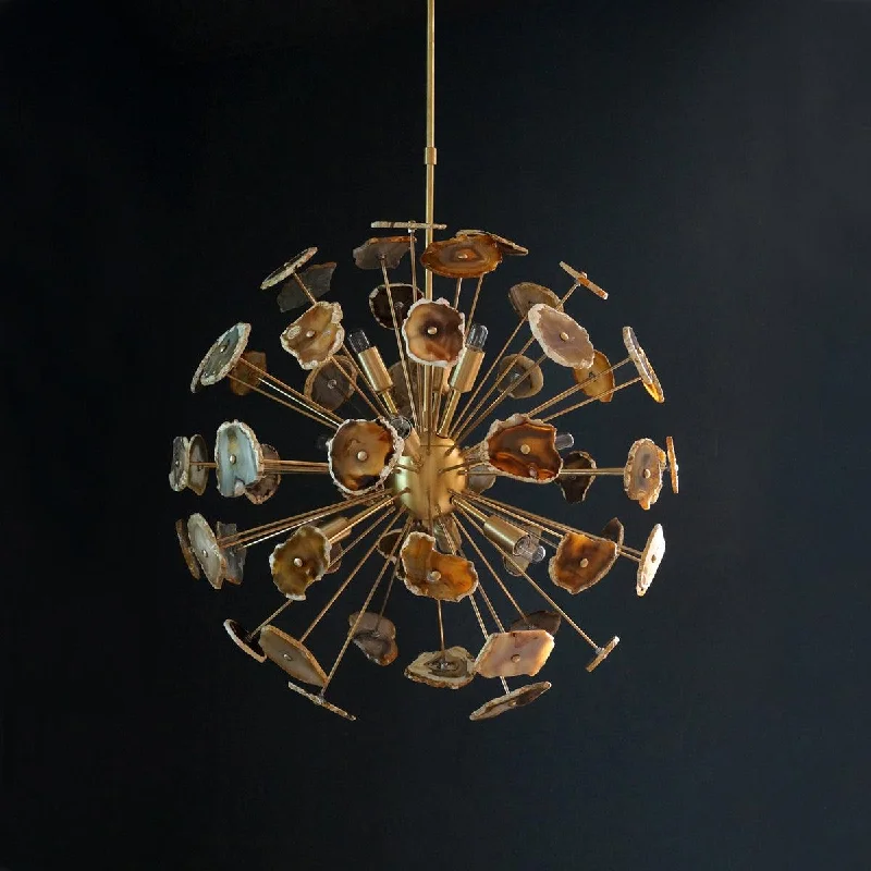 Chandeliers with Metal Frames in Silver FinishChandeliers with Metal Frames in Silver FinishModern Brass 9 Arm Sputnik Agate Chandelier