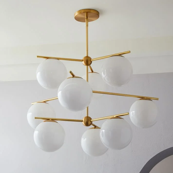 Chandeliers with Metal Frames in Gold FinishChandeliers with Metal Frames in Gold FinishModern Brass 9 Light Sphere Globe Chandelier 34"D