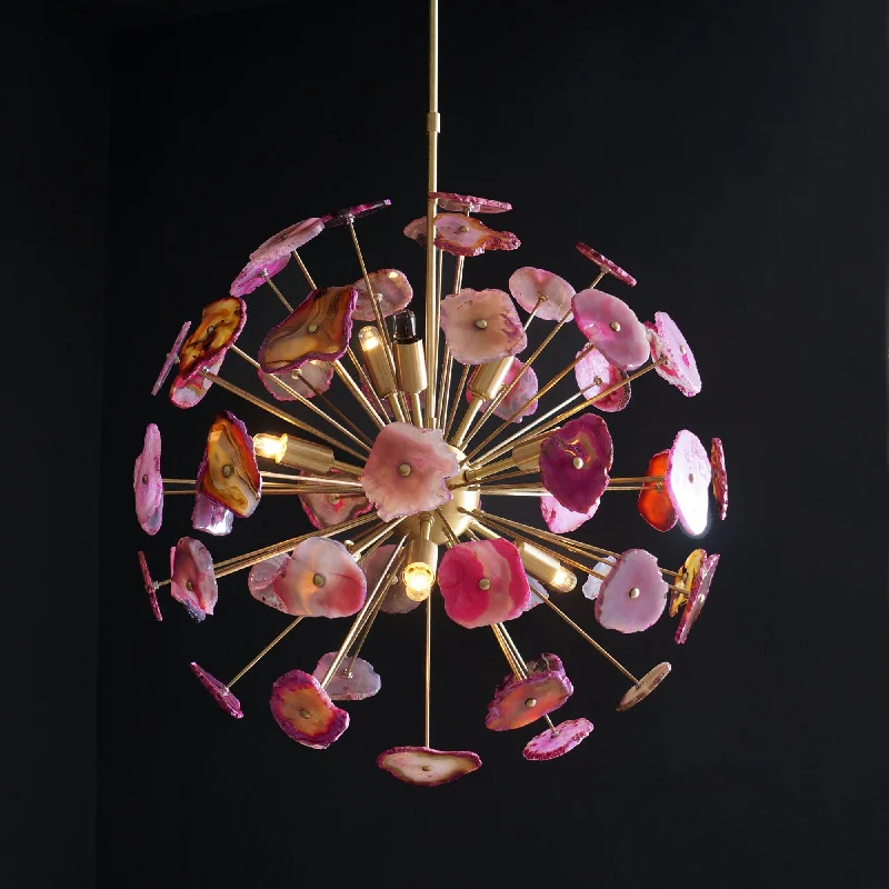Chandeliers with Metal Frames in Black FinishChandeliers with Metal Frames in Black FinishModern Brass Sputnik Chandelier Light Fixture With Pink Agate Stone