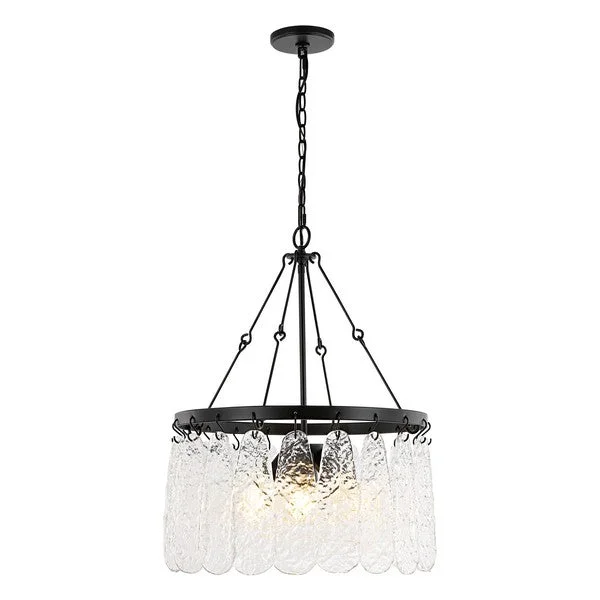 Chandeliers with Frosted Glass for a Softer Light DiffusionChandeliers with Frosted Glass for a Softer Light DiffusionSELENE, 4 LIGHT, 20 INCH, BLACK/CLEAR, IRON/GLASS CHANDELIER