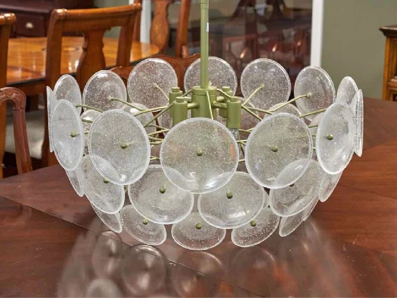 Chandeliers with Frosted Glass for a Softer Light DiffusionChandeliers with Frosted Glass for a Softer Light DiffusionWest Elm 'Glass Disk' Chandelier in Antiqued Brass