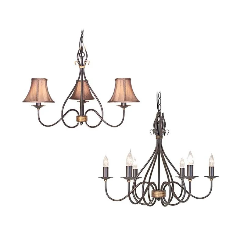 French Country Chandeliers with a Romantic AuraFrench Country Chandeliers with a Romantic AuraWindermere 3Lt/6Lt Chandelier E14 in Rust/Gold Elstead Lighting - ELS.WM3, ELS.WM6