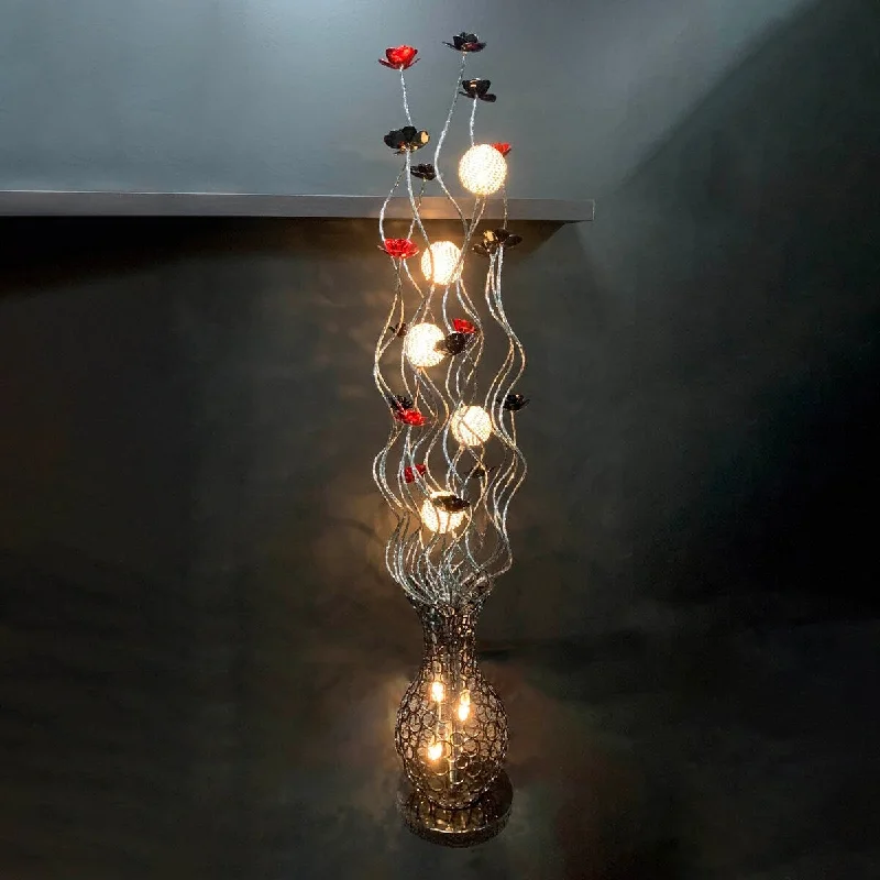 Dimmable Floor Lamp for Adjustable Lighting AmbianceDimmable Floor Lamp for Adjustable Lighting AmbianceSpectacular 63" Black & Red Metal Floral 8-Light Showpiece Dimmable Floor Lamp for Adjustable Lighting AmbianceDimmable Floor Lamp for Adjustable Lighting AmbianceSpectacular 63" Black & Red Metal Floral 8-Light Showpiece