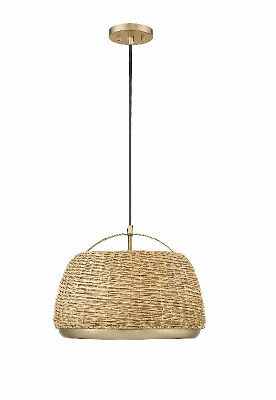 African - Inspired Ceiling Lights with Tribal Patterns and Natural MaterialsAfrican - Inspired Ceiling Lights with Tribal Patterns and Natural MaterialsPendant Fixture - Vintage Brass - Natural Rattan Shade - 16.5in. Diameter - E26 Medium Base