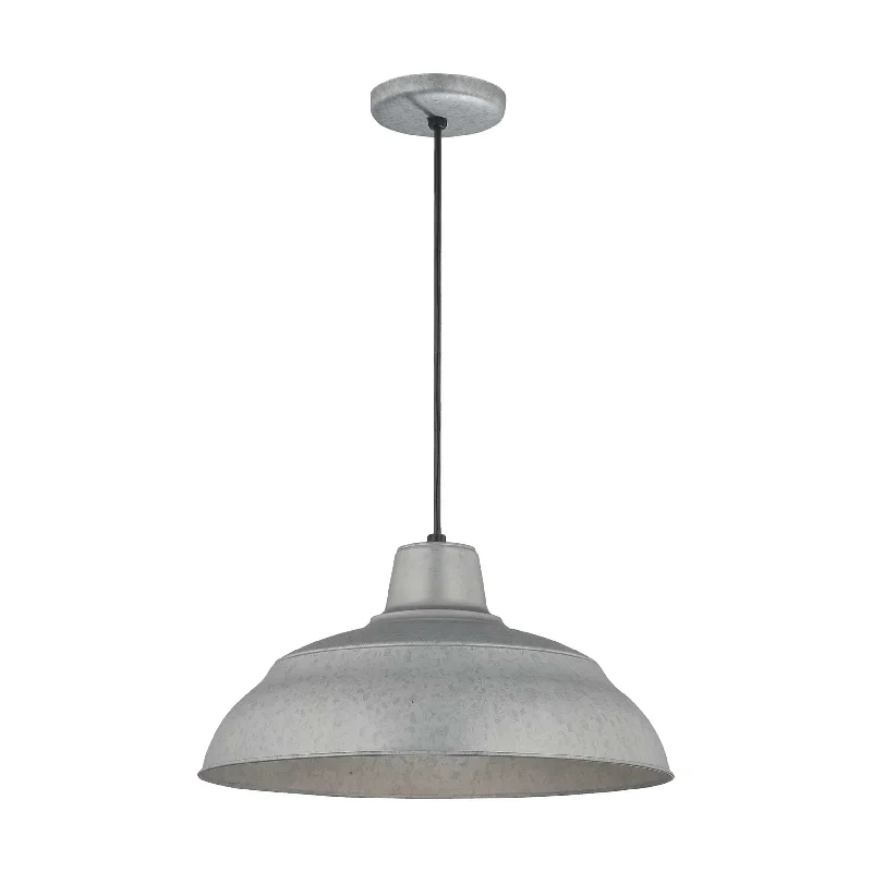 Industrial Style Ceiling Lights with Exposed Bulbs and Metal CagesIndustrial Style Ceiling Lights with Exposed Bulbs and Metal CagesR Series Warehouse Pendant - Galvanized - 17in. Diameter - E26 Medium Base