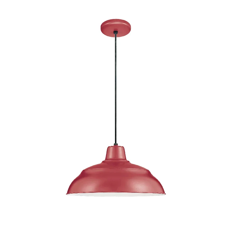 Industrial Style Ceiling Lights with Exposed Bulbs and Metal CagesIndustrial Style Ceiling Lights with Exposed Bulbs and Metal CagesR Series Warehouse Pendant - Satin Red - 14in. Diameter - E26 Medium Base Industrial Style Ceiling Lights with Exposed Bulbs and Metal CagesIndustrial Style Ceiling Lights with Exposed Bulbs and Metal CagesR Series Warehouse Pendant - Satin Red - 14in. Diameter - E26 Medium Base
