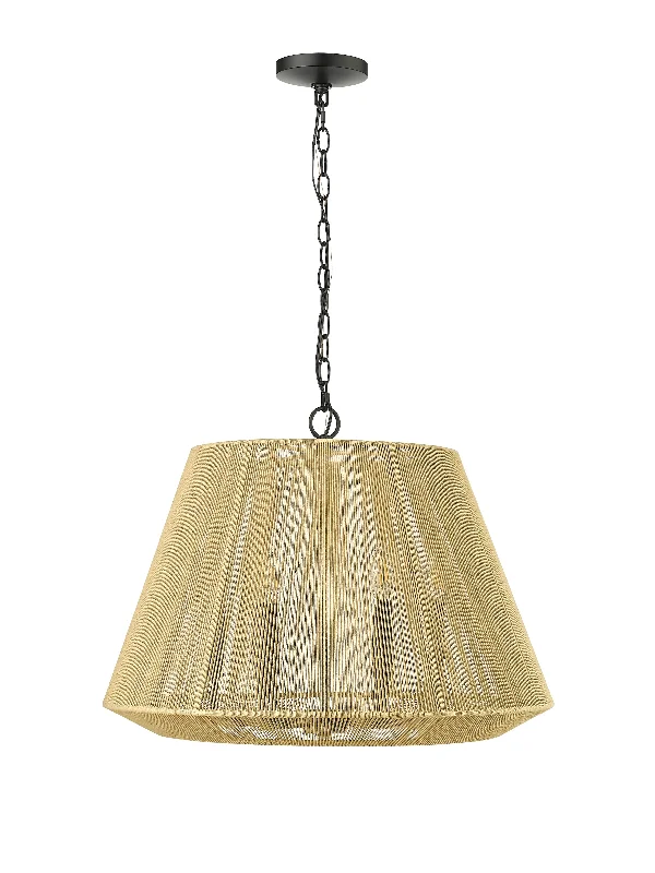 Industrial Style Ceiling Lights with Exposed Bulbs and Metal CagesIndustrial Style Ceiling Lights with Exposed Bulbs and Metal CagesSterling Pendant - Matte Black - Cotton Twine Shade - 24.3in. Diameter - E12 Candelabra Base